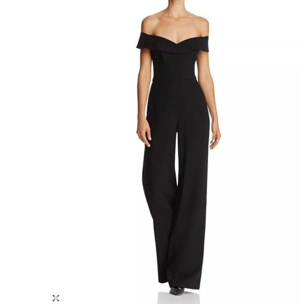 Black Halo Women's Short Sleeve Yoli Jumpsuit Off The Shoulder Neck Black Size 0